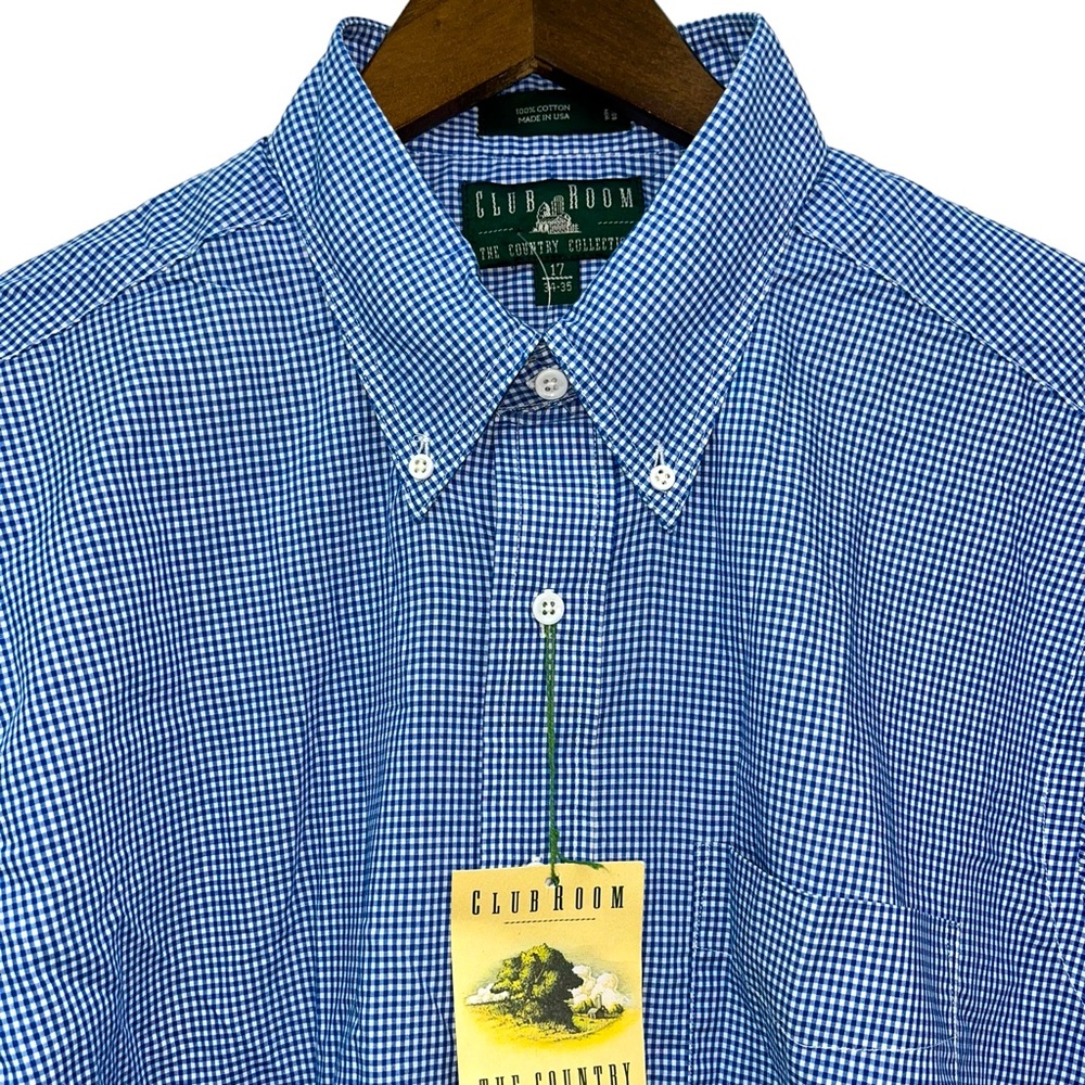 SOLD Club Room Men’s Country Collection Blue Gingham Long Sleeve Sz 17 34-35